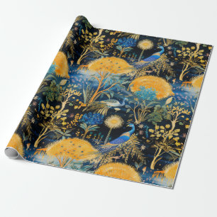 Papel De Presente Padrão Botânico de Aves Exóticas Chinoiserie (5)