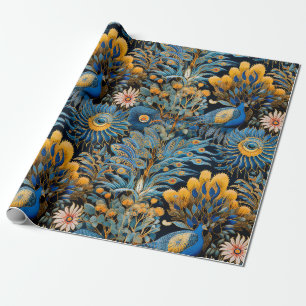 Papel De Presente Padrão Botânico de Aves Exóticas Chinoiserie (7)