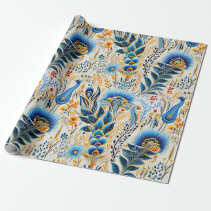 Papel De Presente Padrão Botânico de Aves Exóticas Chinoiserie (9)