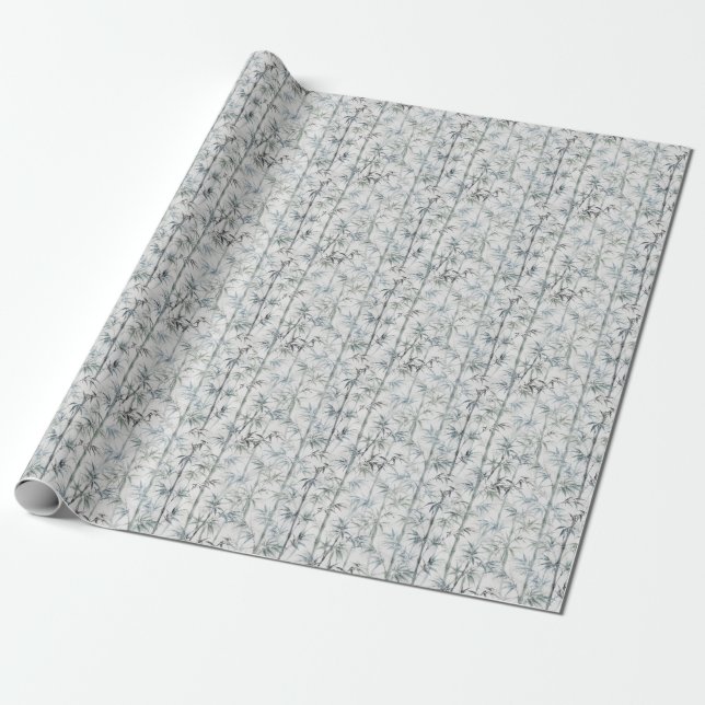 Papel De Presente Padrão Botânico de Bambu em Azul Índigo (Desenrolado)