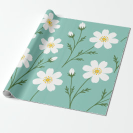 Papel De Presente Padrão Botânico de Flor Silvestre Branca