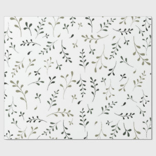 Papel De Presente Padrão Botânico de Folha Verde Salvia Minimalista