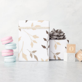 Papel De Presente Padrão Botânico de Folhas Bege Neutro Marrom