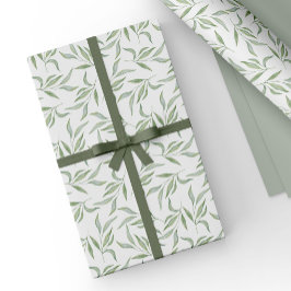 Papel De Presente Padrão Botânico de Folhas de Aquarela Verde Simple