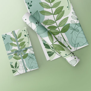 Papel De Presente Padrão Botânico de Folhas em Verde Sage Moderno