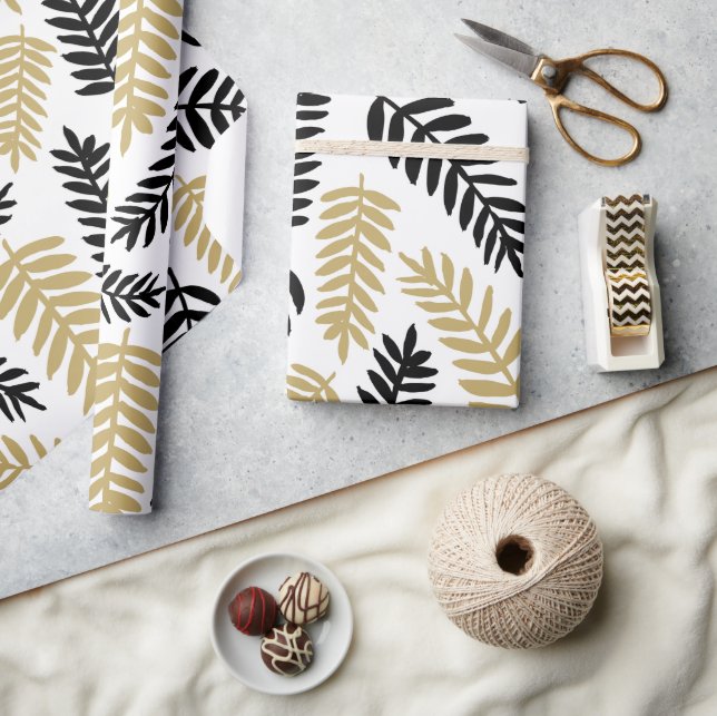 Papel De Presente Padrão Botânico de Folhas Florais Elegantes em Bra (Artesanato)