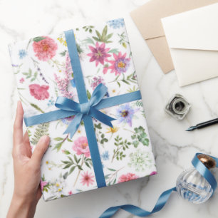 Papel De Presente Padrão Botânico de Jardim de Flores Silvestres em