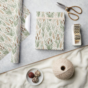 Papel De Presente Padrão Botânico de Juncos em Aquarela