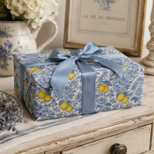 Papel De Presente Padrão Botânico de Limão Azul Vintage
