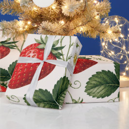 Papel De Presente Padrão Botânico de Morango Seamless Estilo Vintage