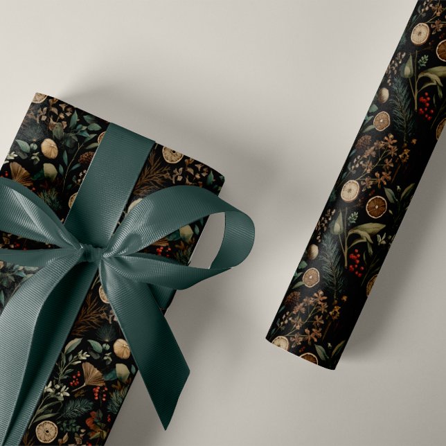 Papel De Presente Padrão Botânico de Natal de Inverno Mal-humorado (Criador carregado)