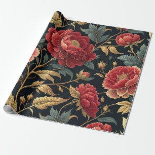 Papel De Presente Padrão Botânico de Peônia Vitoriana