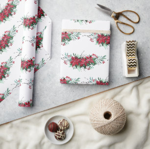 Papel De Presente Padrão Botânico de Poinsettia de Natal