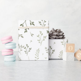 Papel De Presente Padrão Botânico Ditsy em Verde Salvia Delicado
