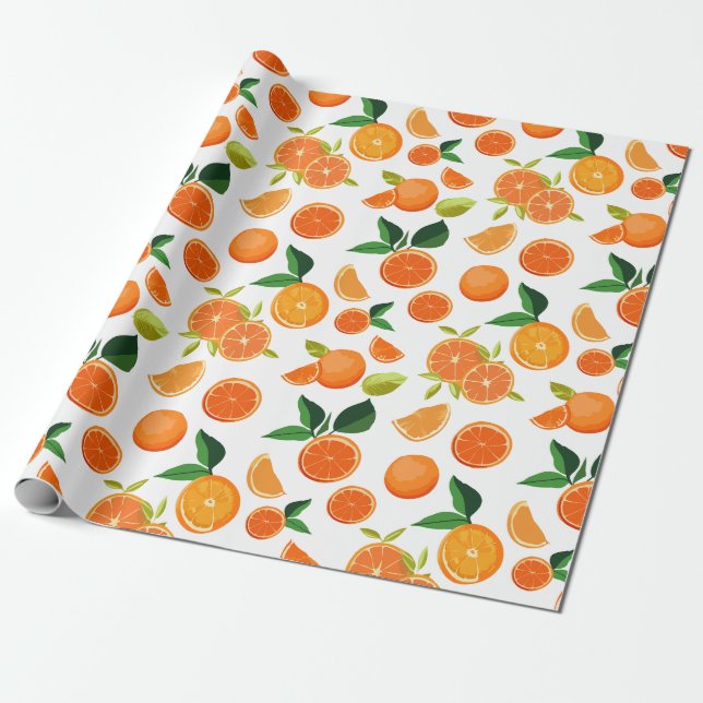 Papel De Presente Padrão Botânico do Citrus Laranja (Desenrolado)