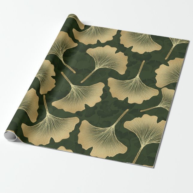 Papel De Presente Padrão Botânico Dourado Art Déco (Desenrolado)