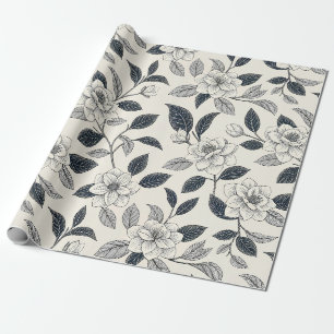 Papel De Presente Padrão Botânico Floral Azul Vintage (2)