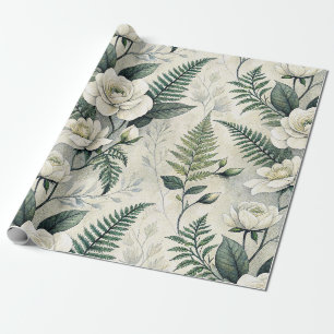Papel De Presente Padrão Botânico Floral Azul Vintage (4)