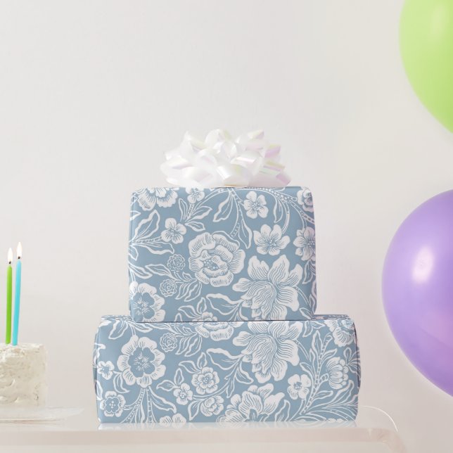 Papel De Presente Padrão Botânico Floral Branco (Presentes para festas)