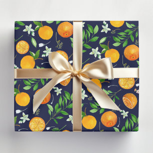 Papel De Presente Padrão Botânico Floral de Citrus Summer