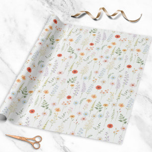 Papel De Presente Padrão Botânico Floral de Flores Silvestres em Aqu