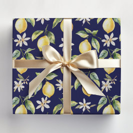 Papel De Presente Padrão Botânico Floral de Fruta de Limão Cítrico