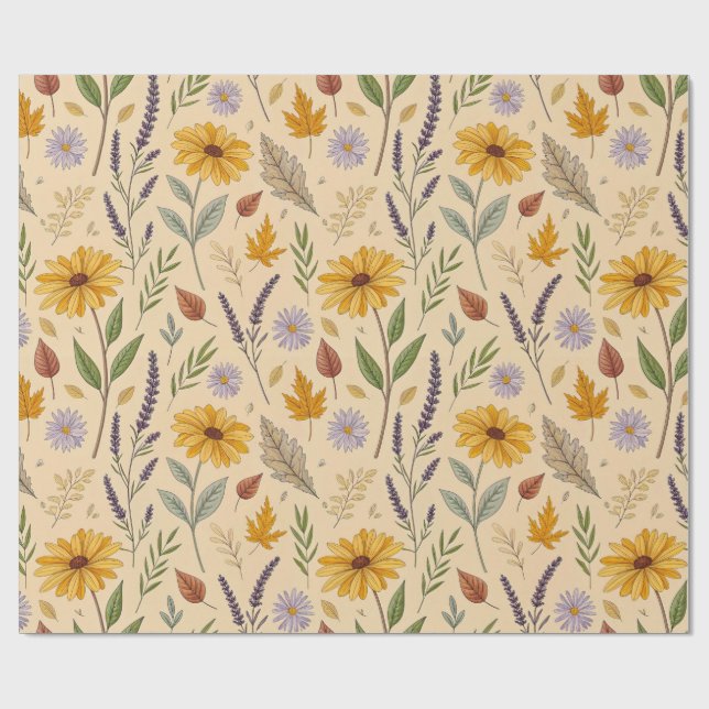 Papel De Presente Padrão Botânico Floral de Outono da Botica (Aberto)