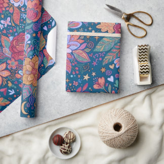 Papel De Presente Padrão Botânico Floral Escuro com G Vintage Mal-hu