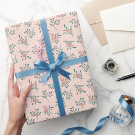 Papel De Presente Padrão Botânico Floral Rosa-Choque Teal