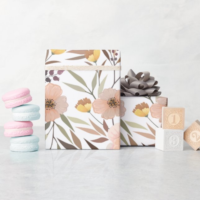 Papel De Presente Padrão Botânico Floral Rosa Elegante Wrappi (Chá de bebê)