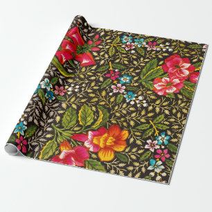 Papel De Presente Padrão Botânico Floral Toile Vintage Escuro
