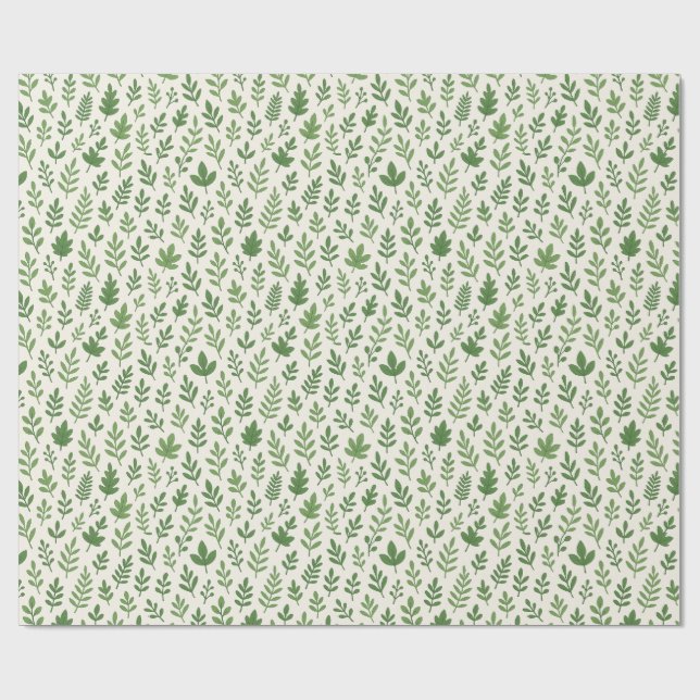 Papel De Presente Padrão Botânico Mínimo 🌿 Sem Costura - Folha Verd (Aberto)
