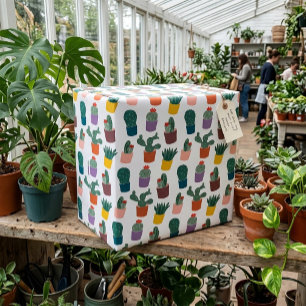 Papel De Presente Padrão Branco de Cacto Envasado Fofo Moderno