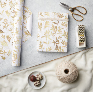 Papel De Presente Padrão Branco do ramo Oleícola Dourado Elegante