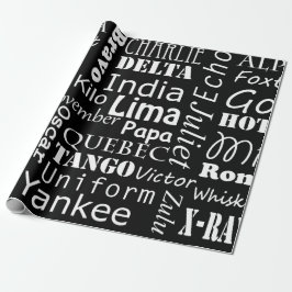 Papel De Presente Padrão Branco e Preto do alfabeto fonético