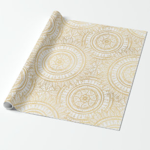 Papel De Presente Padrão Branco Elegante Dourado de Mandala Girasso