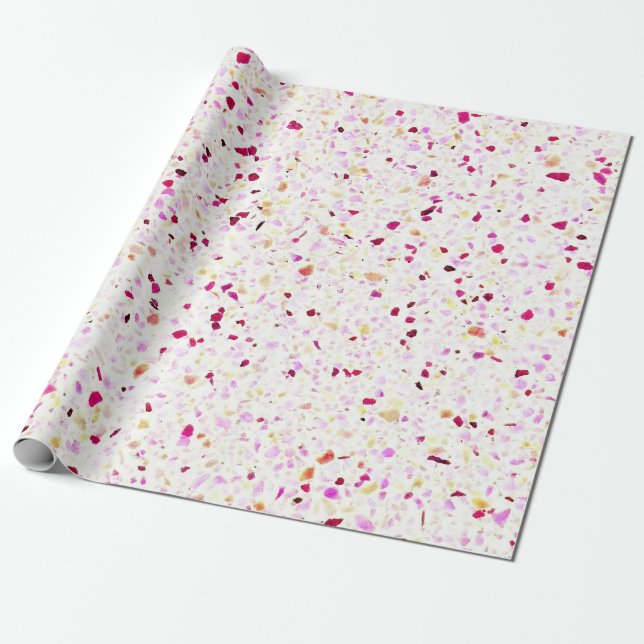 Papel De Presente Padrão Branco Roxo Vermelho Elegante Terrazzo (Desenrolado)