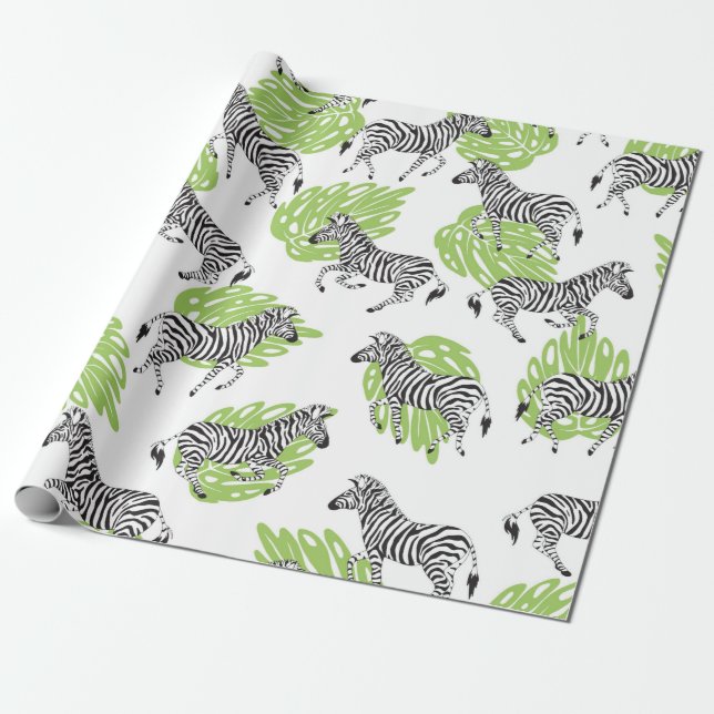 Papel De Presente Padrão branco sem costura com zebras. ilustração (Desenrolado)