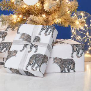 Papel De Presente Padrão Branco Simples de Leopard Animal