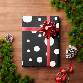 Papel De Presente Padrão branco sobre Bolinhas preta