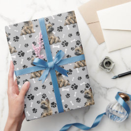 Papel De Presente Padrão Cairn Terrier Dog em Azul