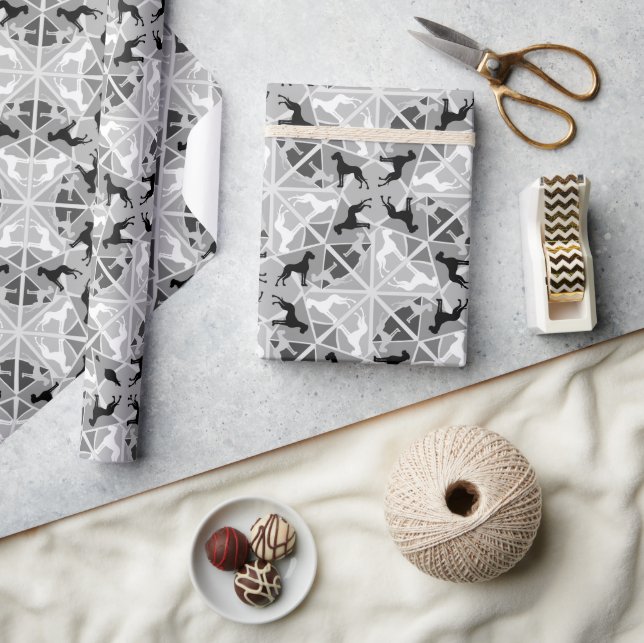 Papel De Presente Padrão caprichoso do Dogue Alemão preto e branco (Artesanato)