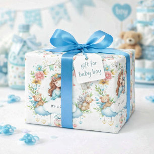Papel De Presente Padrão Caprichoso para Chá de Bebê Masculino