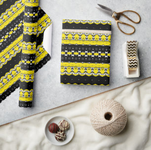 Papel De Presente Padrão Castanho e Preto Tribal