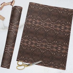 Papel De Presente Padrão Castanho-Leather Faux Barroco
