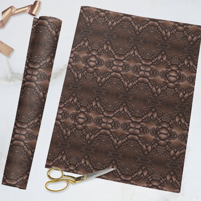 Papel De Presente Padrão Castanho-Leather Faux Barroco (Criador carregado)