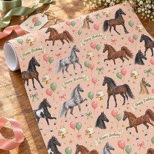 Papel De Presente Padrão Cavalos American Saddlebred de Aniversário