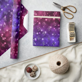 Papel De Presente Padrão Celestial com Brilho em Ombre Roxo e Rosa