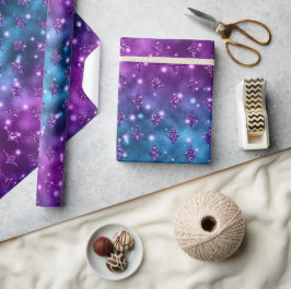 Papel De Presente Padrão Celestial com Glitter Ombre Azul e Rosa
