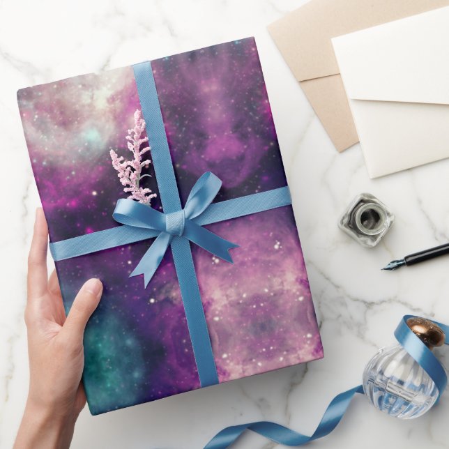 Papel De Presente Padrão Celestial Cosmic Galaxy (Presentear)